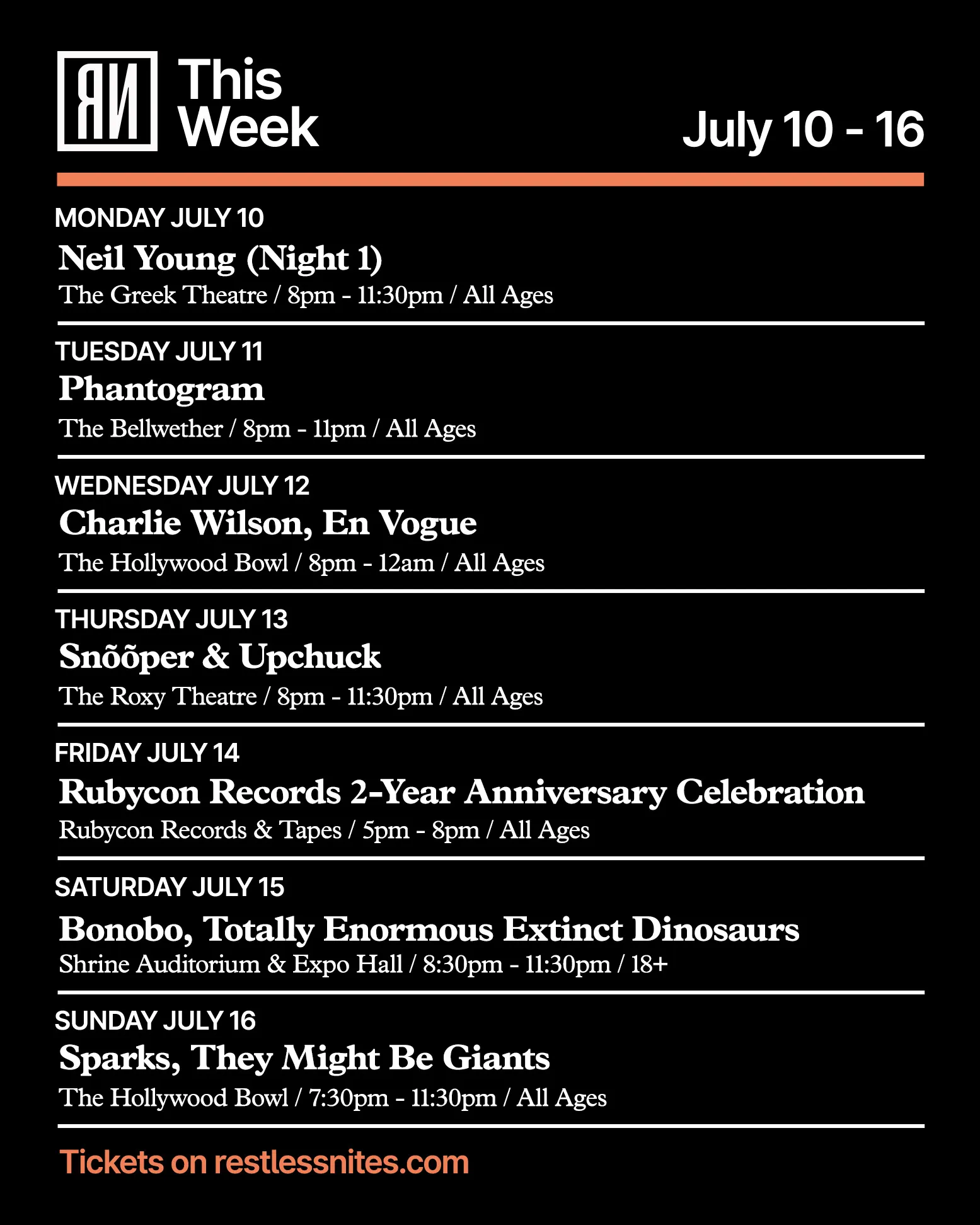 Restless Nites weekly show admat